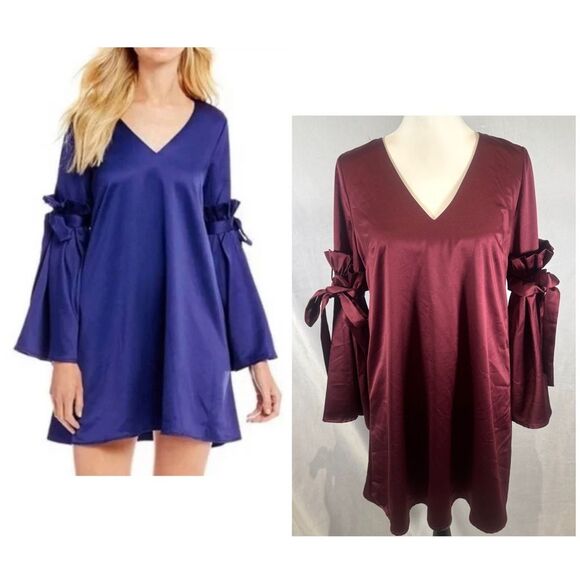 Gianni Bini Dresses & Skirts - Gianni Bini wine berry bell sleeve mini satin shift dress size XS